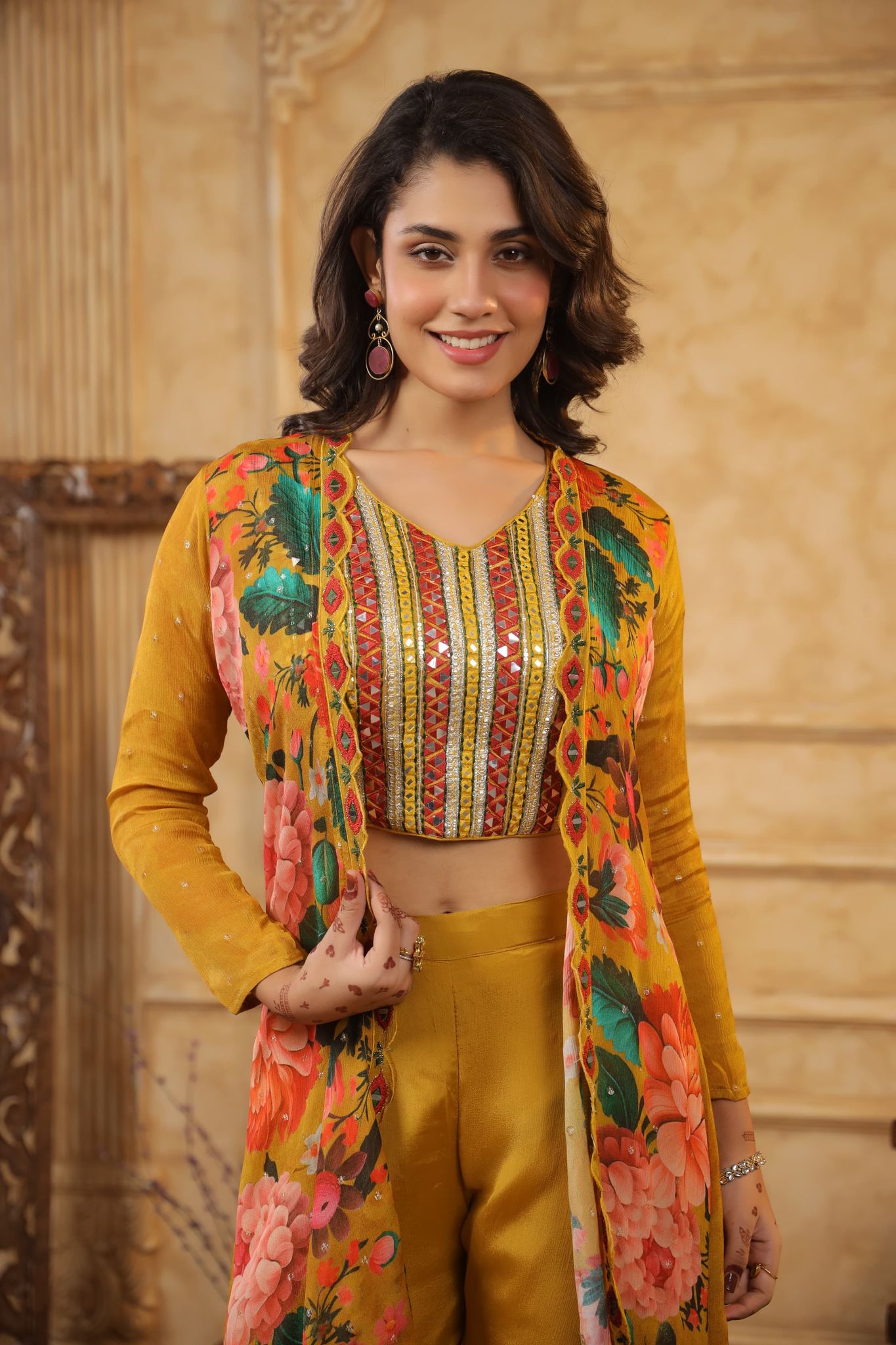 Nayab Nisha Mustard Jacket Set-S / Mustard / Mustard