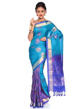 Blue-Dark Blue Patli Pallu Saree - Kanchipuram Silk Saree | Patli Saree