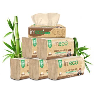 IMECO Bamboo Facial Tissue Papers 200 Pulls (Pack of 6), 1200 Pulls, 2 Ply, Premium Soft, Biodegradable  Skin Safe