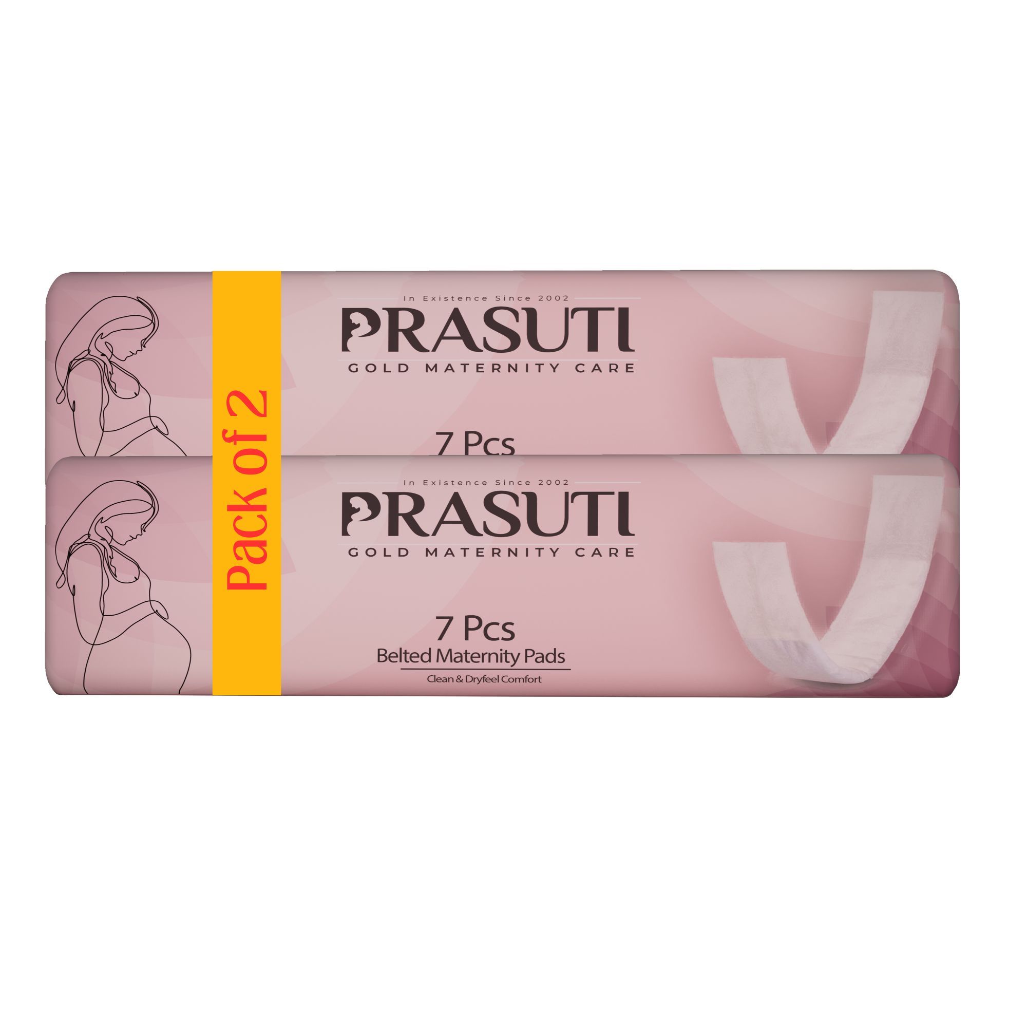 Prasuti Gold Belted Maternity Pads for Women Pack of 14 Pads | Super Absorption, Ultra Soft, Postpartum Bleeding, Postpartum Essentials, Post Delivery Sanitary Pads, maternity pads after delivery
