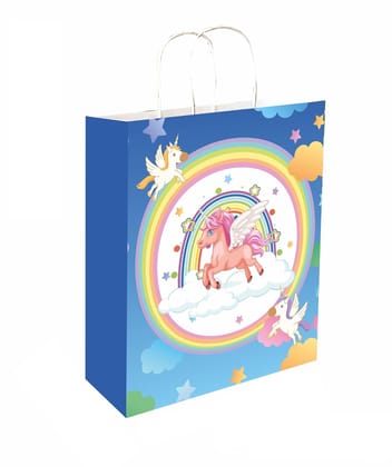 90 GSM Unicorn Printed Paper Gift Bags, Ideal for Birthday Return Gifts, Kids Gifting, & Gifting on Special Occasions (Size: 11.4 x 9.4 x 4.7 inch) -  12