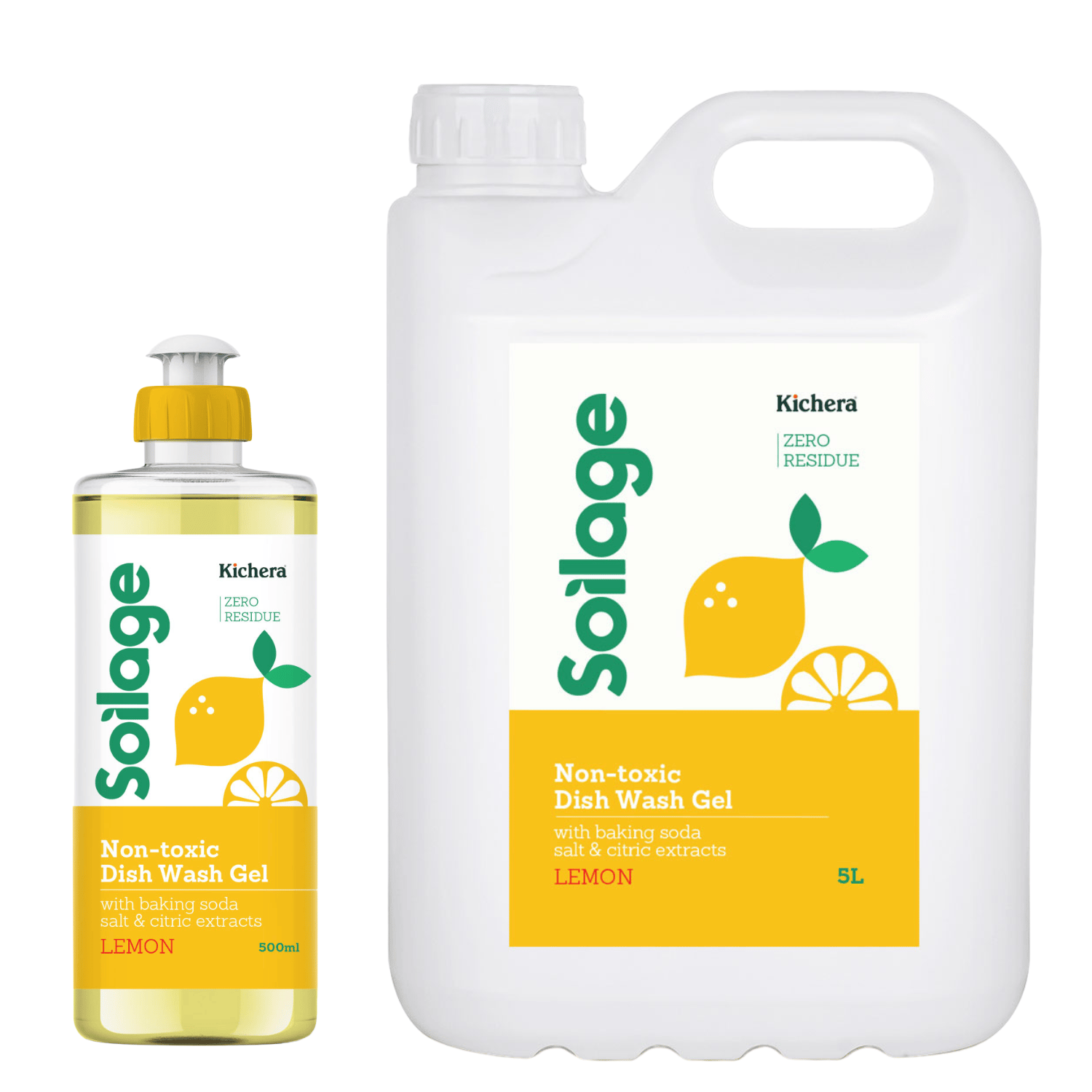 Soilage Best Organic Dishwash Liquid Gel Lemon 500ml and 5L Combo | Natural & Non-Toxic | Plant-Based with Baking Soda, Salt & Citric | Eco-Friendly | Tough on Grease, Gentle on Hands | Baby & Pe