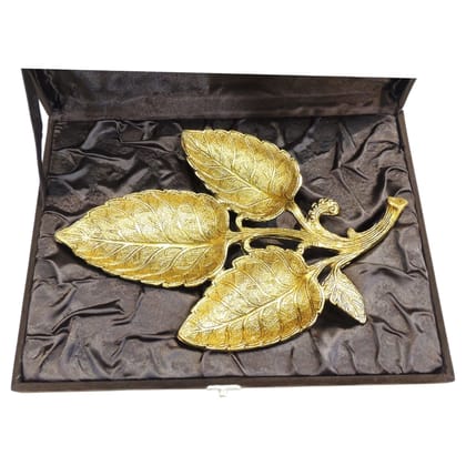 Aluminium Leaf Statue with Storage Box | Designer Home Decor, Height : 1 Inch (ASMAS540 C)