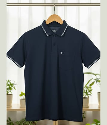 UNIBERRY Men Cotton Blend Regular Fit Solid Polo T Shirt ( Navy )