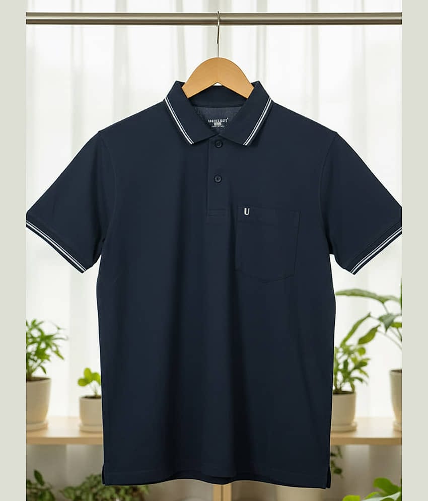 UNIBERRY Men Cotton Blend Regular Fit Solid Polo T Shirt ( Navy )