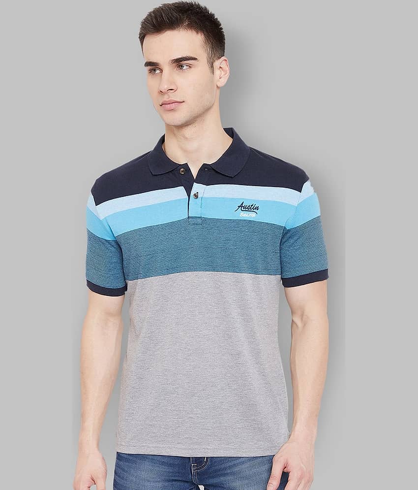 AUSTIN WOOD Pack of 1 Cotton Blend Regular Fit Striped Half Sleeves Men's Polo T Shirt ( Grey )