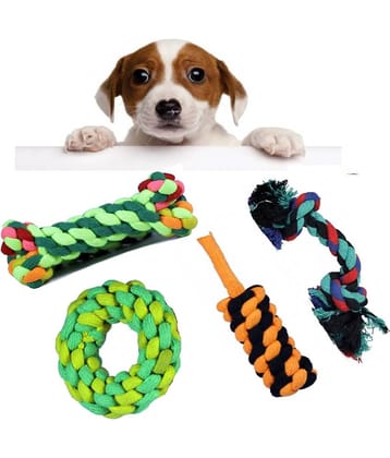 Donut, Carrot, Bone, Basic 1 Rope Toys for Dogs, Puppy chew Teething Set of 4