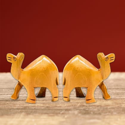 Handmade Wooden Camel Miniature Figurines | Set of 2