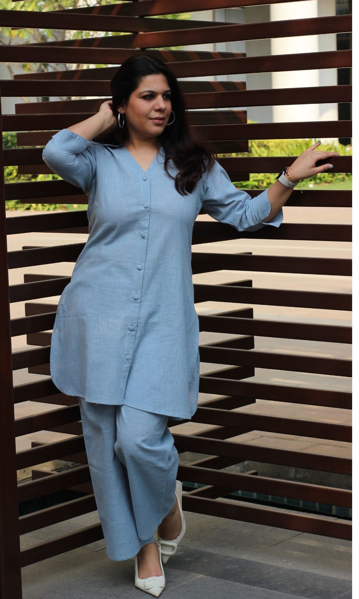 Cotton Slub Blue Coord Set-XXS