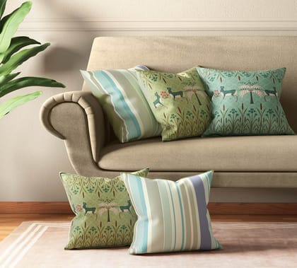 India Circus Geometrical Deer'S Cushion Cover Set Of 5