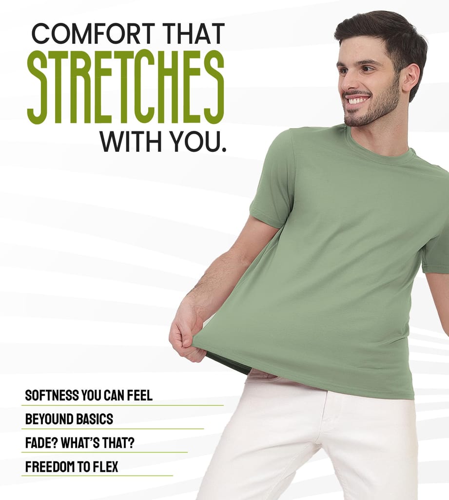 Freecultr Truly Classic Organic Men's Cotton T-Shirt | Solid Round Neck Half Sleeve | Plain Stylish t Shirts | Regular Fit | Casual T Shirt for Man Pack of 1-Moss Green