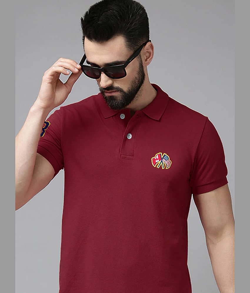 Merriment Pack of 1 Cotton Blend Regular Fit Solid Half Sleeves Men's Polo T Shirt ( Maroon )