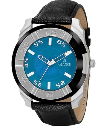 Aglance - Black Leather Analog Men's Watch
