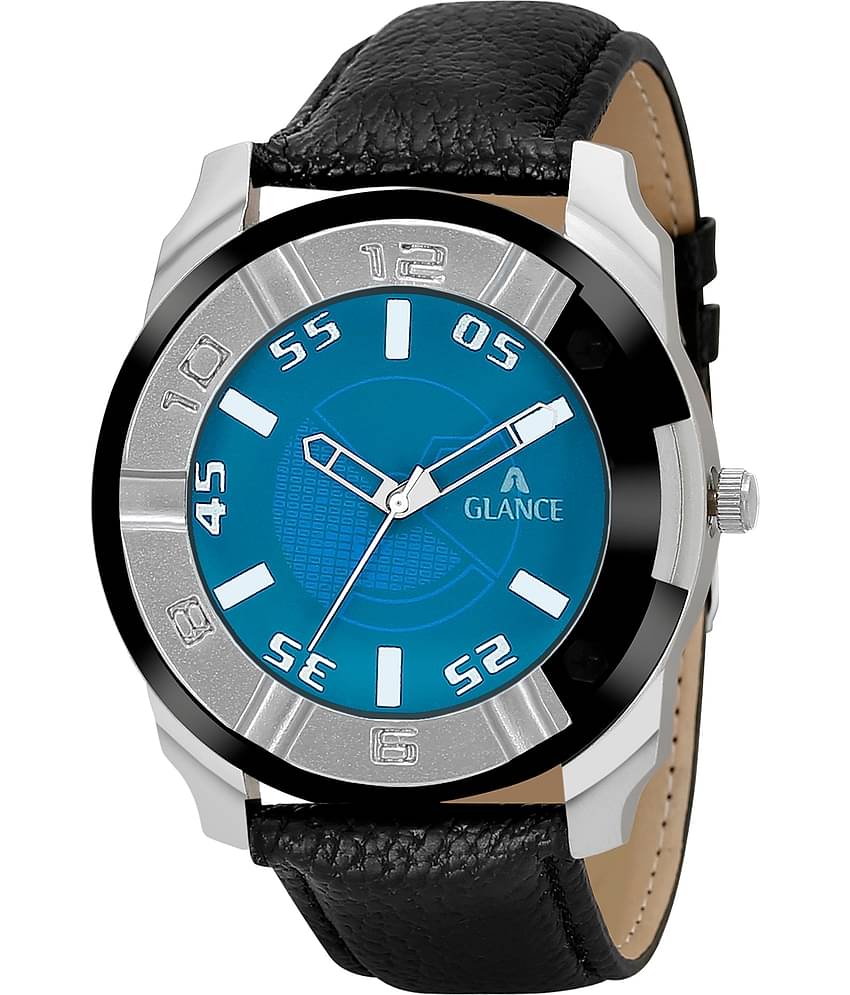 Aglance - Black Leather Analog Men's Watch