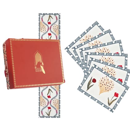 Gift Box with Handblock Printed Canvas Cotton Table Runner & Set Of 6 Mats-Cotton / Handblock / 6 Seater