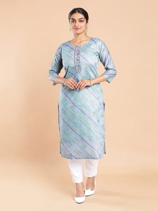 Kalyan Silks Striped Dots Golden Thread Worked Sky Blue Kurti Top