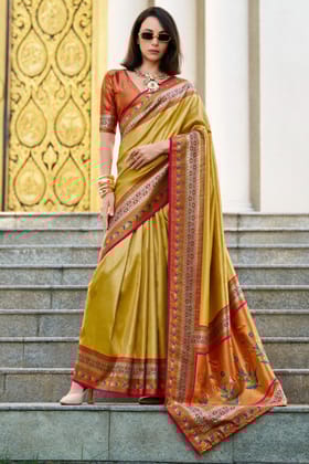 Yellow Woven Tissue Silk Saree