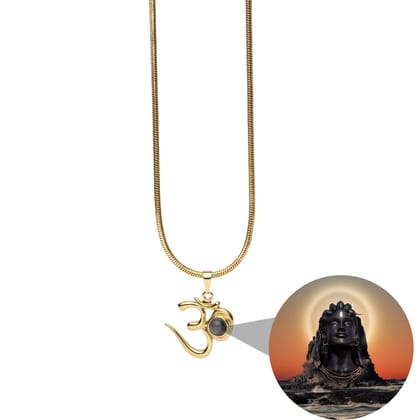 Shiva OM Pendant with Adiyogi Photo-Gold
