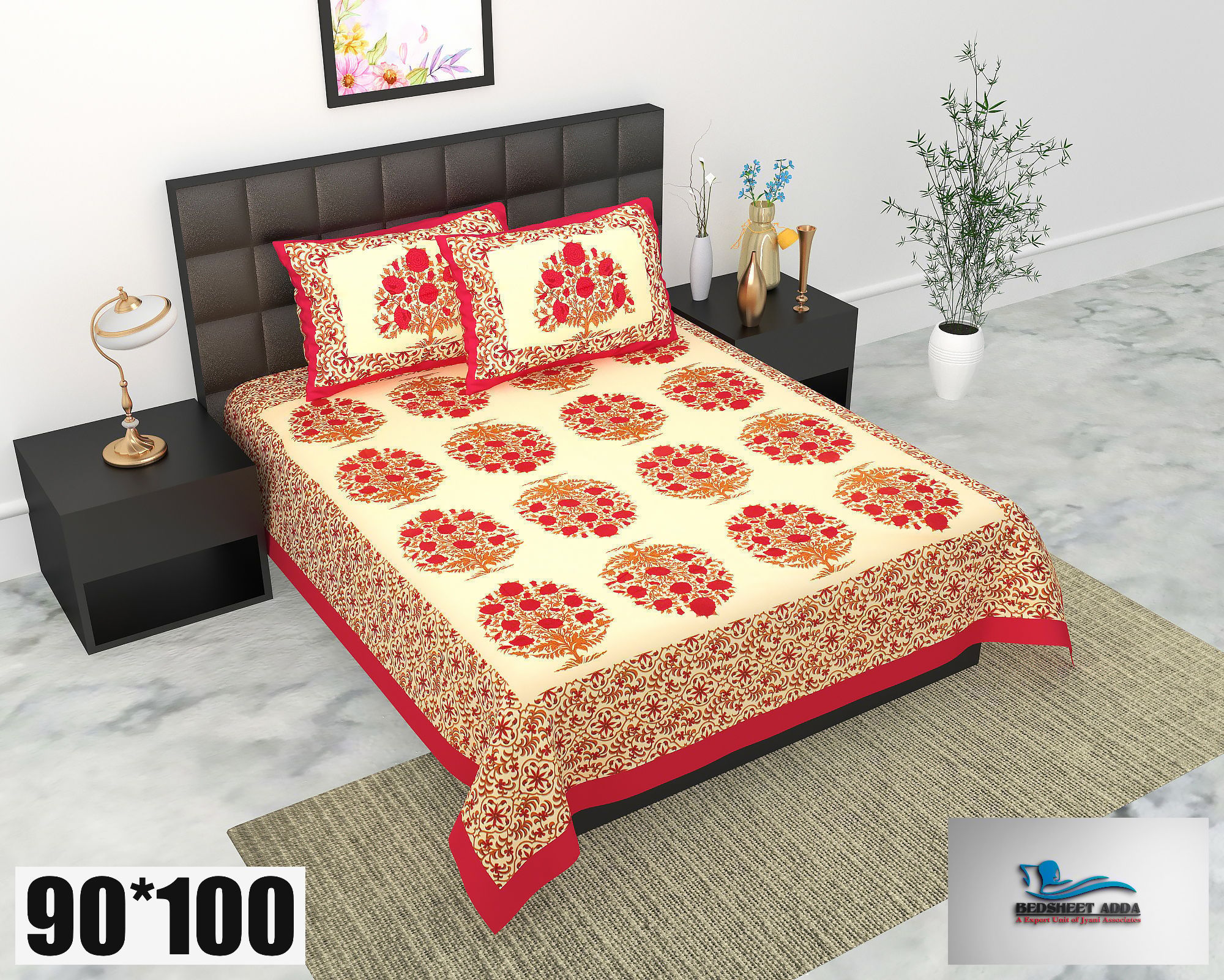 2001-Bedsheet Adda-Pure Cotton Jaipuri Printed Double Bedsheet With 2 Pillow Covers-BUTAJAAL