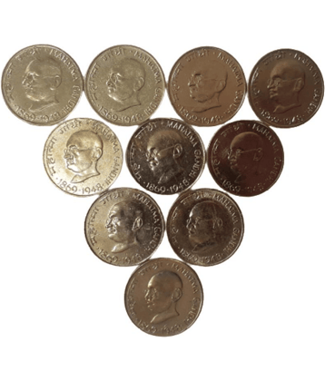 Republic India Old Vintage Scarce 20 Paise Mahatma Gandhi Beautiful Brass Gem UNC 10 Coins Lot