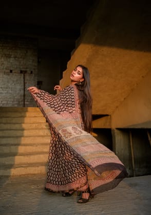 Natural dyed Bagru saree - Roheda- Kairi Kota handblockprinted saree
