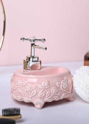 Soft Pink Kitchen Dispenser Set with Scrubber - Oval Shape