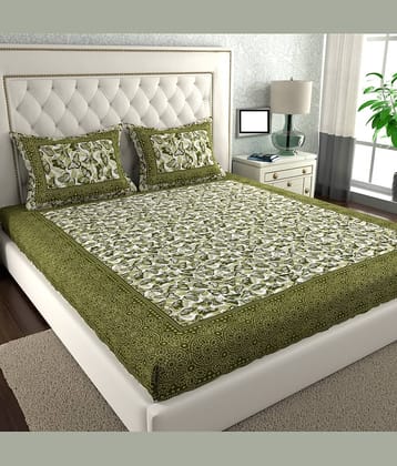 Cosito Cotton 1 Double Bedsheet with 2 Pillow Covers ( Green )