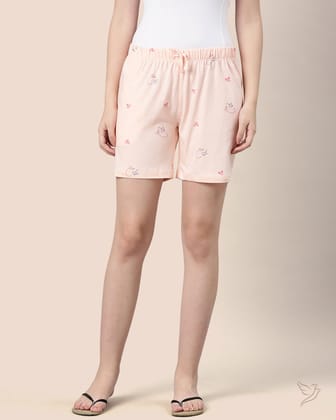 Printed Night Shorts - Peach-S / Peach