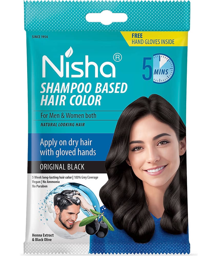 Nisha 5 Minute Shampoo Hair Colour Original Black 20ml Pack of 8, 5 Weeks Long Lasting Hair Colour Shampoo