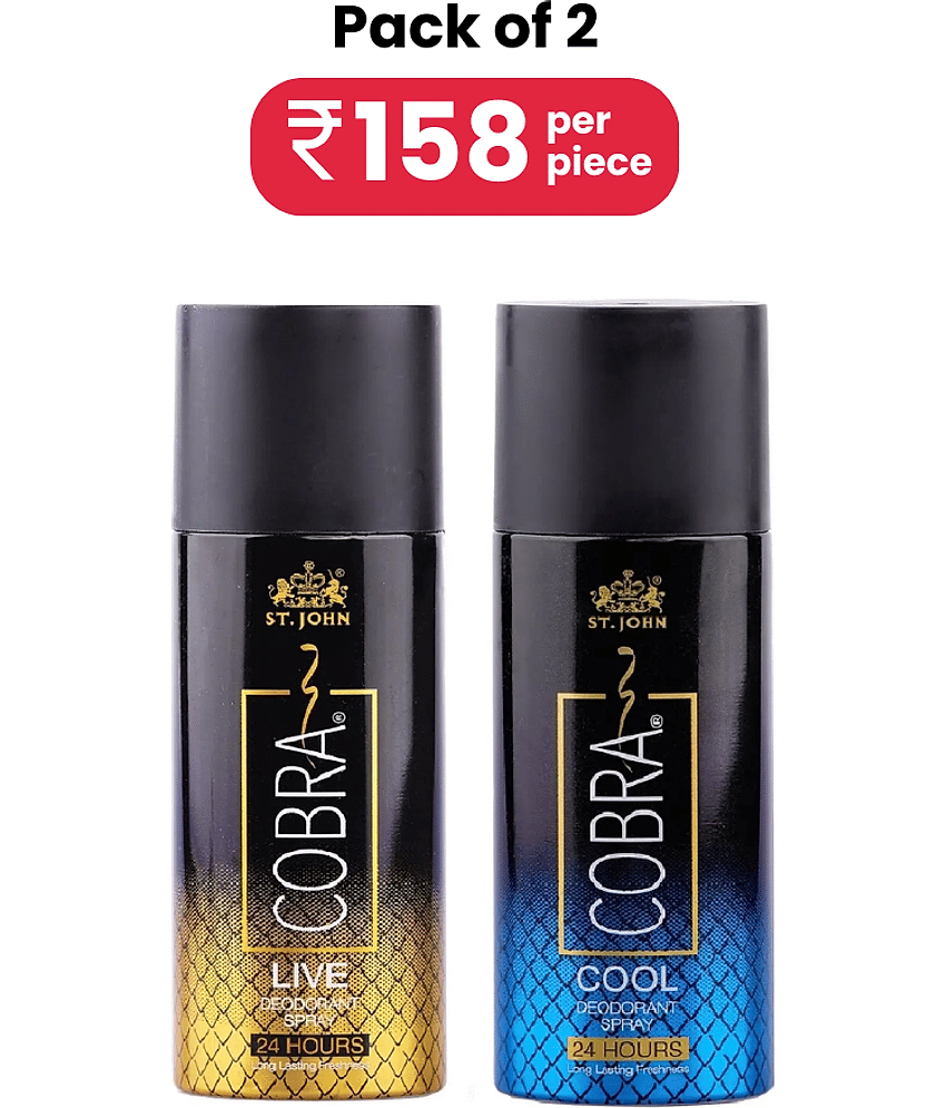 ST.JOHN Cobra Live & Cool Long Lasting Deodorant Spray for Men 150ml Each (300ml)- Pack of 2