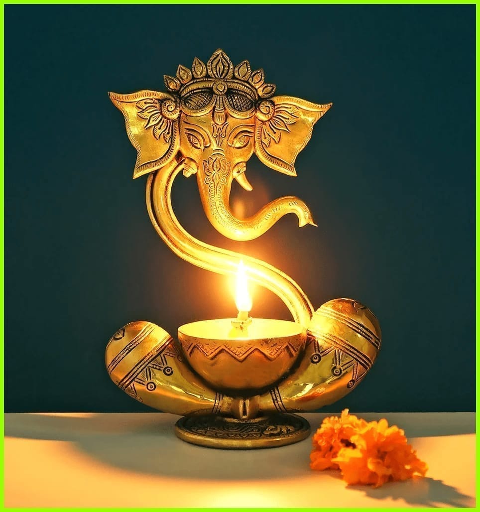 Brass Table Decor Deepak With Ganesh Ji - 6*3.1*8.5 Inch (BS1319 C)