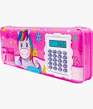 1943 F- FLIPCLIPS 1 Pcs calculator geometry, calcic Geo, Dual Sharpener With Calculator, Double sided Stationary Box for Girls Art Plastic Pencil Box (Random Selection For Color and design)