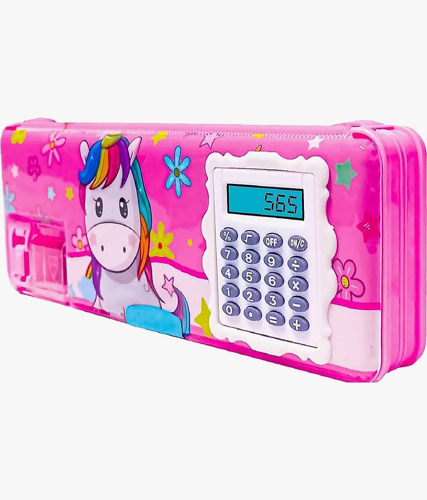 1943 F- FLIPCLIPS 1 Pcs calculator geometry, calcic Geo, Dual Sharpener With Calculator, Double sided Stationary Box for Girls Art Plastic Pencil Box (Random Selection For Color and design)