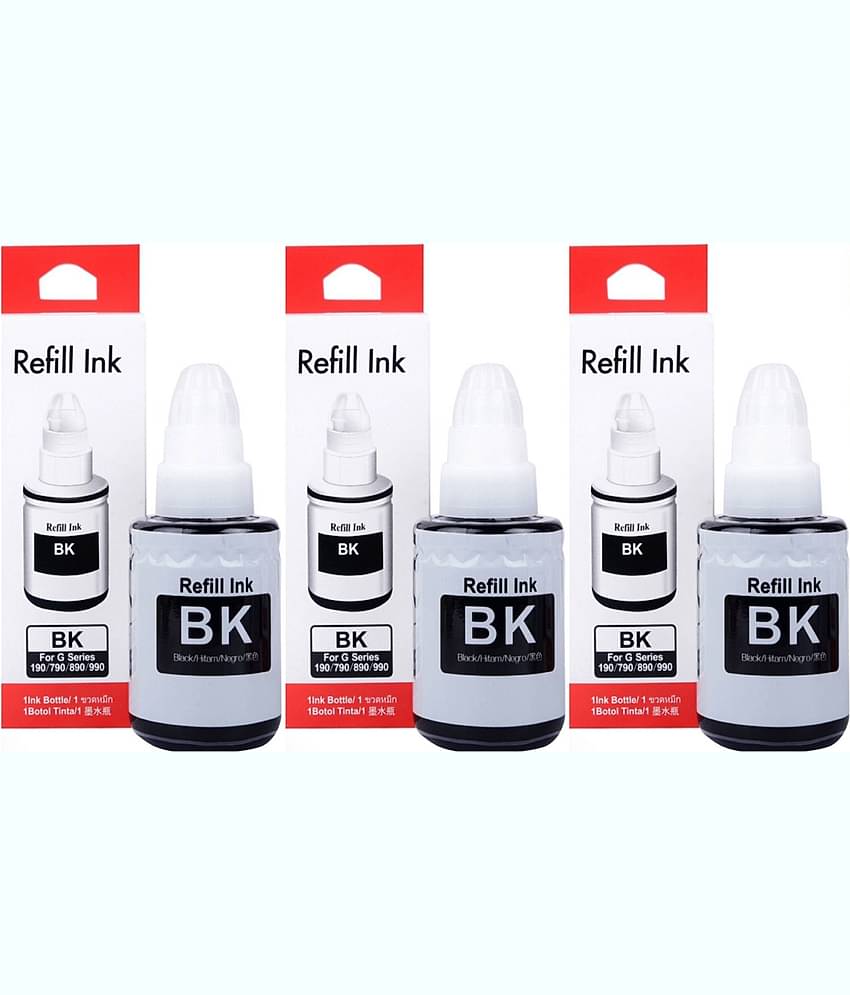 zokio Ink For Gi-790 G3010 Black Pack of 3 Cartridge for 790 INK Cartridge Pack Of 4 For Use Pixma G1000, G2000, G3000 Printers