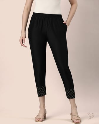 Embroidered Metallic Straight Pant - Metallic Black-S / Metallic Black