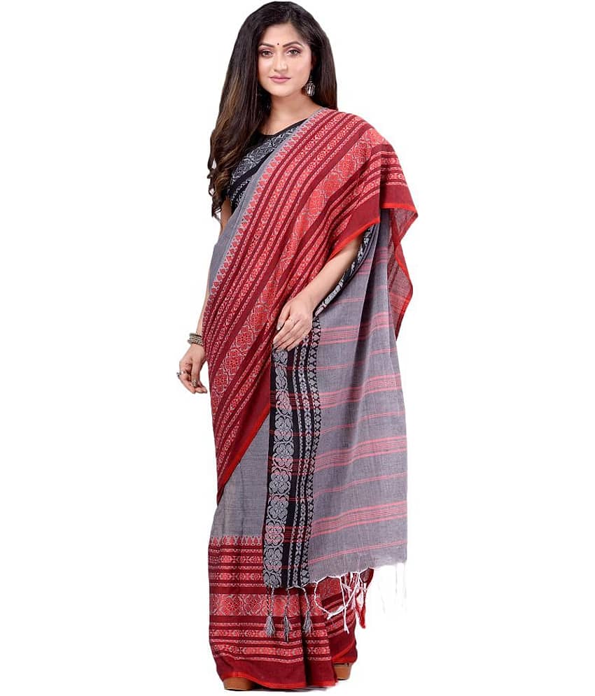 Desh Bidesh Cotton Blend Striped Saree With Unstitched Blouse Piece ( Multicolor )