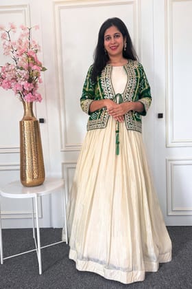 Shimmer Tissue Gown with ghat chola jacket with Gota Patti work-L