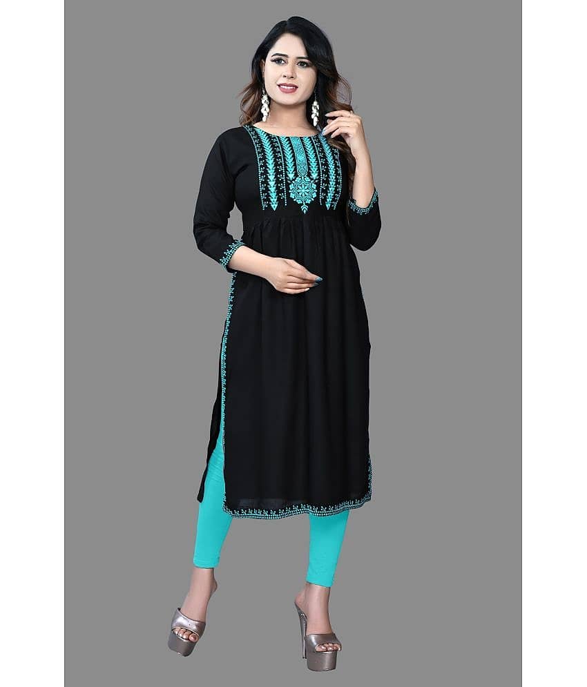 haya fashion - Black Rayon Women's A-line Kurti ( Pack of 1 )