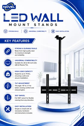 NOVEL NV-C2 26–55 Inch Universal LED/LCD/Plasma TV Wall Mount Stand – Suitable for Home, Office, Classroom, Hotel & Commercial Use