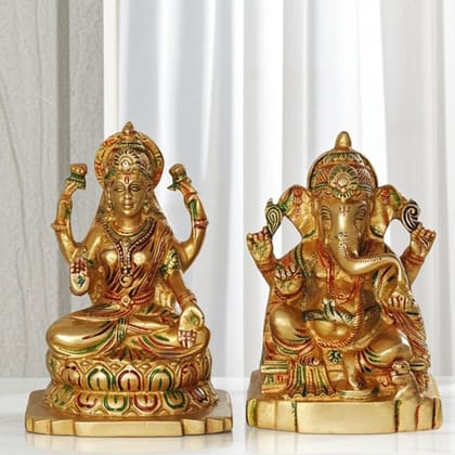Brass Laxmi Ganesh Pair Statue | Brass Diwali Puja Idol for Home, Height : 5.5 Inch (BSMAS1065)