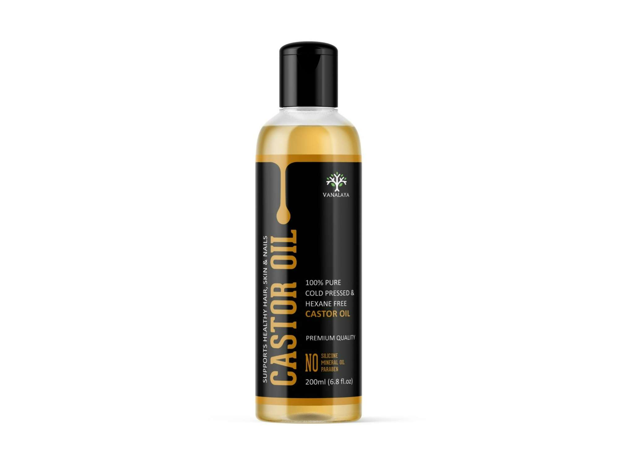 Pure Cold Pressed Castor Oil For Stronger Hair, Skin & Nails, No Mineral Oil & Silicones 200ml