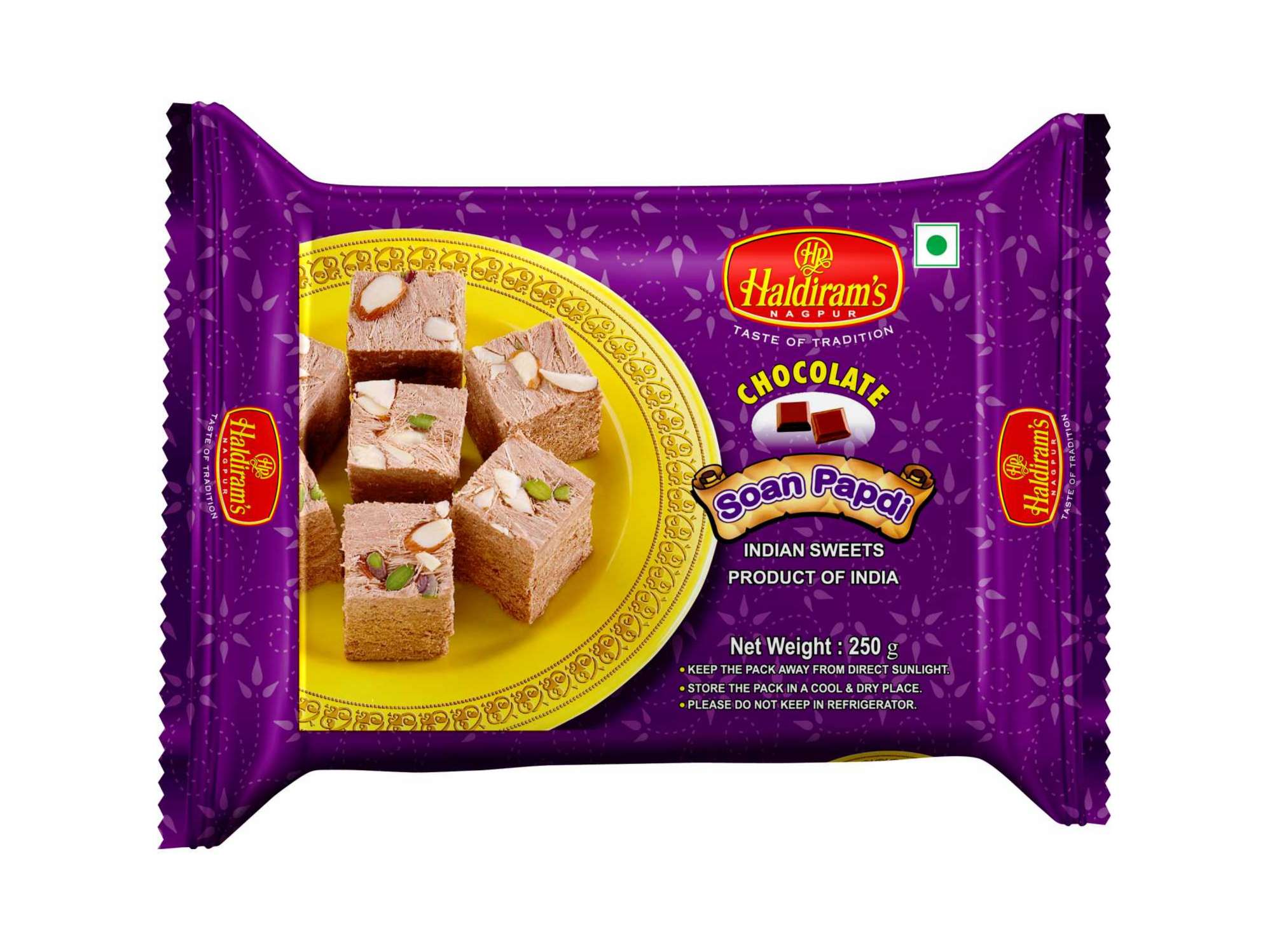 Haldiram's Soan Papdi (Chocolate Flavour) Packed Sweets - 250 Gm - Pack of 2