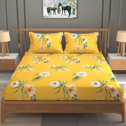 Cotton Blend Elastic Fitted King Bedsheet with 2 Pillow Covers