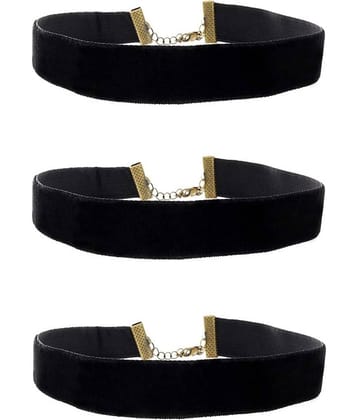 Romp Fashion 3 Pieces Black Velvet Finish Choker Necklace Belt for Girls Women - Black