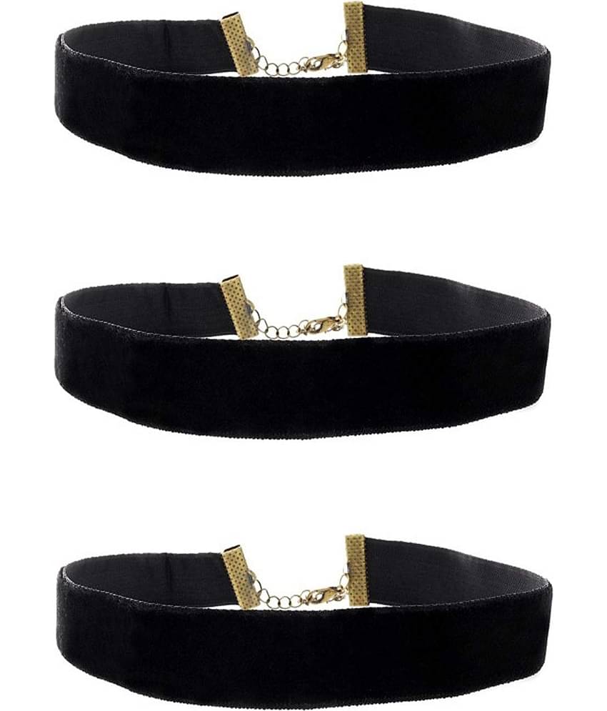 Romp Fashion 3 Pieces Black Velvet Finish Choker Necklace Belt for Girls Women - Black