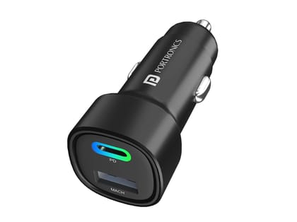 Portronics Car Power 30 Dual Output Fast Car Charger with 30W Type-C PD & 30W USB, LED Indicator, Charging Adapter Compatible with Cars for iPhone & Android Smartphone, Smartwatch