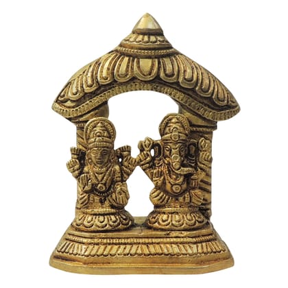Brass Laxmi Ganesh Mandir Idol | Premium Brass Puja Statue, Height : 3.6 Inch (BSMAS1714 D)