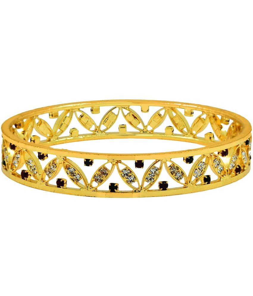 The Jewelbox Brass Gold Plating Cubiz Zirconia Studded Gold Coloured Bangle Set