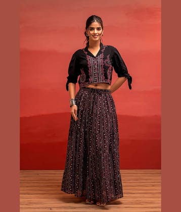 Juniper Women Top With Skirt Co-Ord Set ( Black )