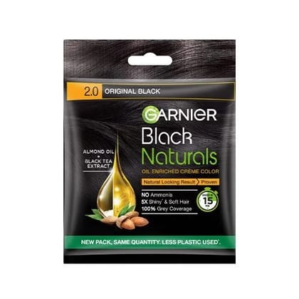 Garnier Black Naturals Hair Colour, 20 ml + 20 g Shade 2, Original Black